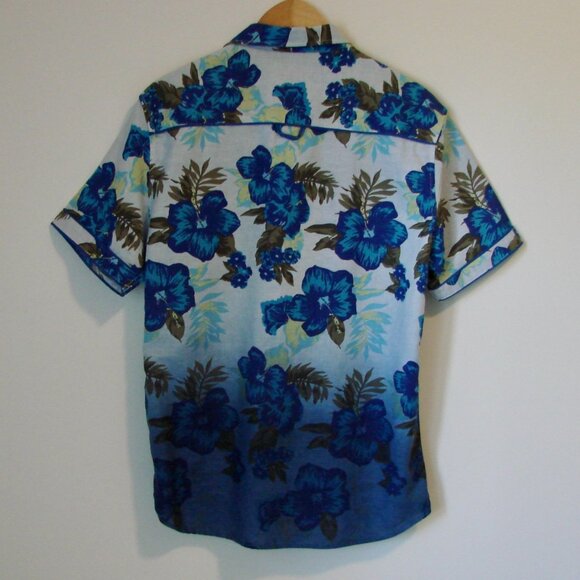 Blue Hawaiian Linen Shirt Button Up Floral Haight & Ashbury Mens Size Large - Picture 9 of 11
